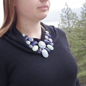 Vintage 90s Bib Necklace Gold Tone